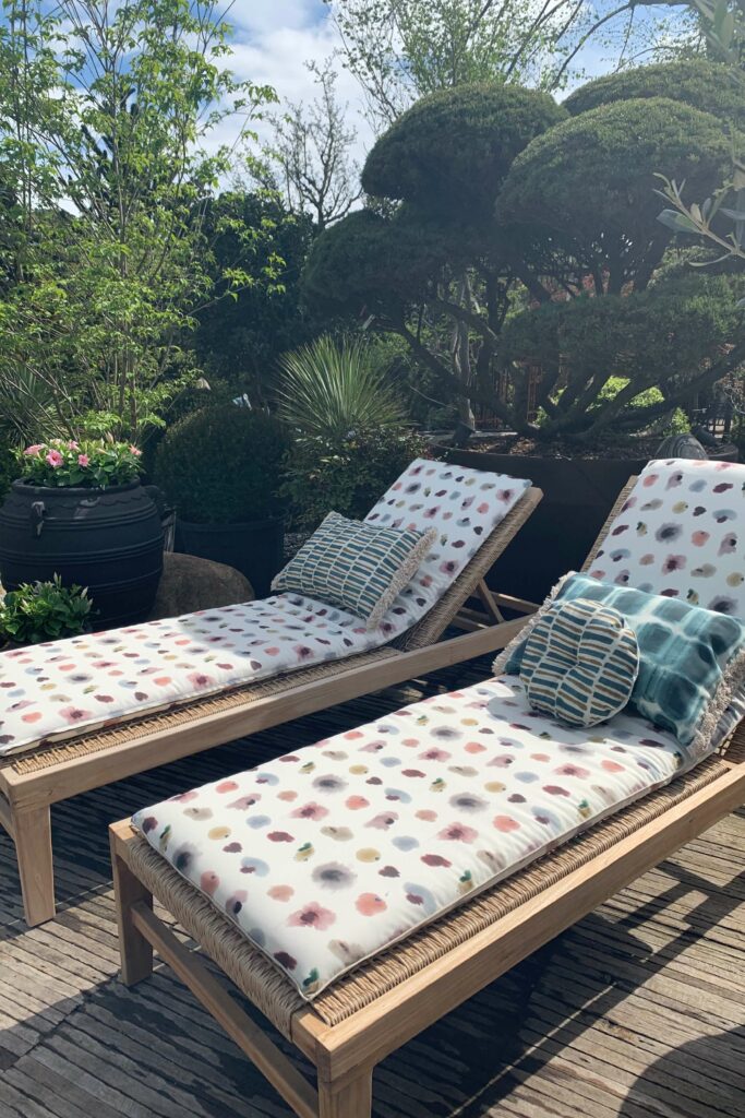 Matelas et coussins de transat en tissu spécial outdoor - Atelier Tissu & Lumière, Fontainebleau